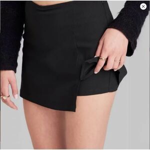 145 Women's Black Asymmetrical Mini Skort with Built-In Shorts